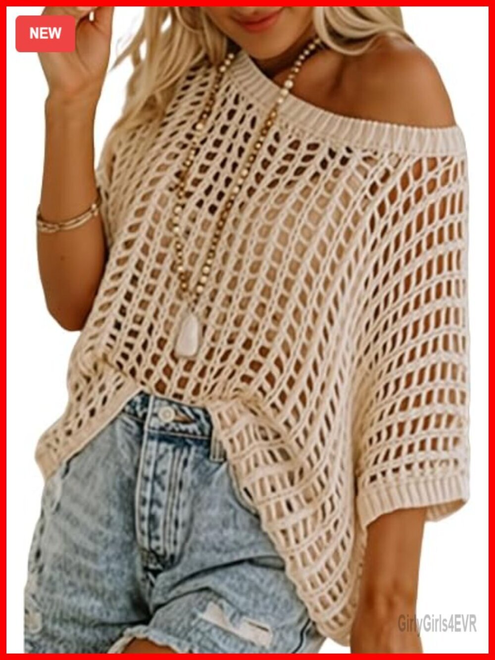 Crochet Off The Shoulder Top Swimsuit Coverup Beach Cover Up